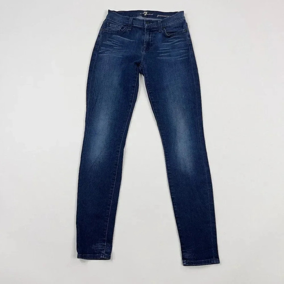 7 For All Mankind Givenevere Skinny Leg Dark Wash Mid Rise Jeans - Picture 1 of 10